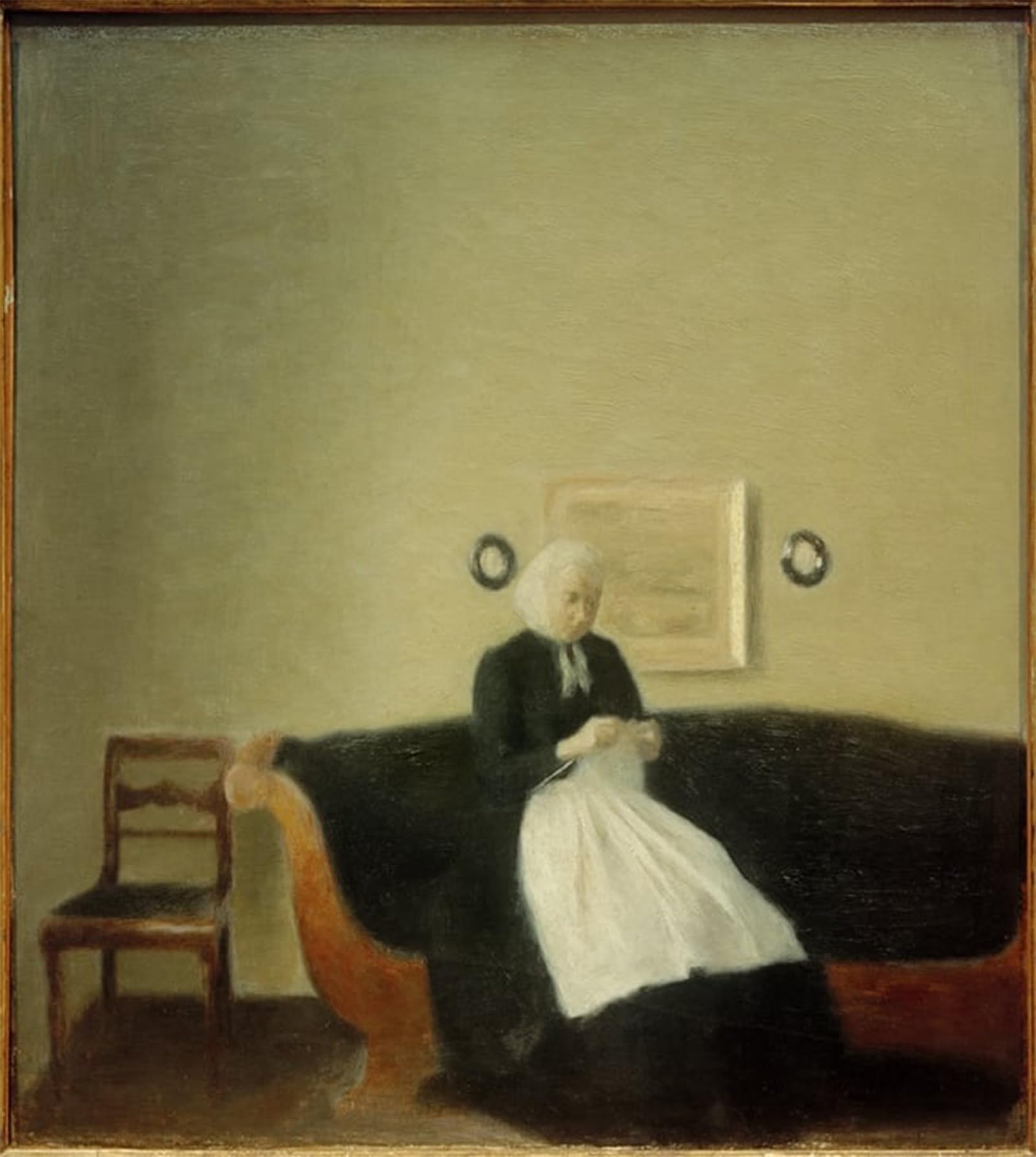 ARTXLXXBN Famous Painting Canvas Artwork Graffiti Print Mother of the Artist by Vilhelm Hammershoi Portrait Canvas Image for Home Decor 60x90cm
