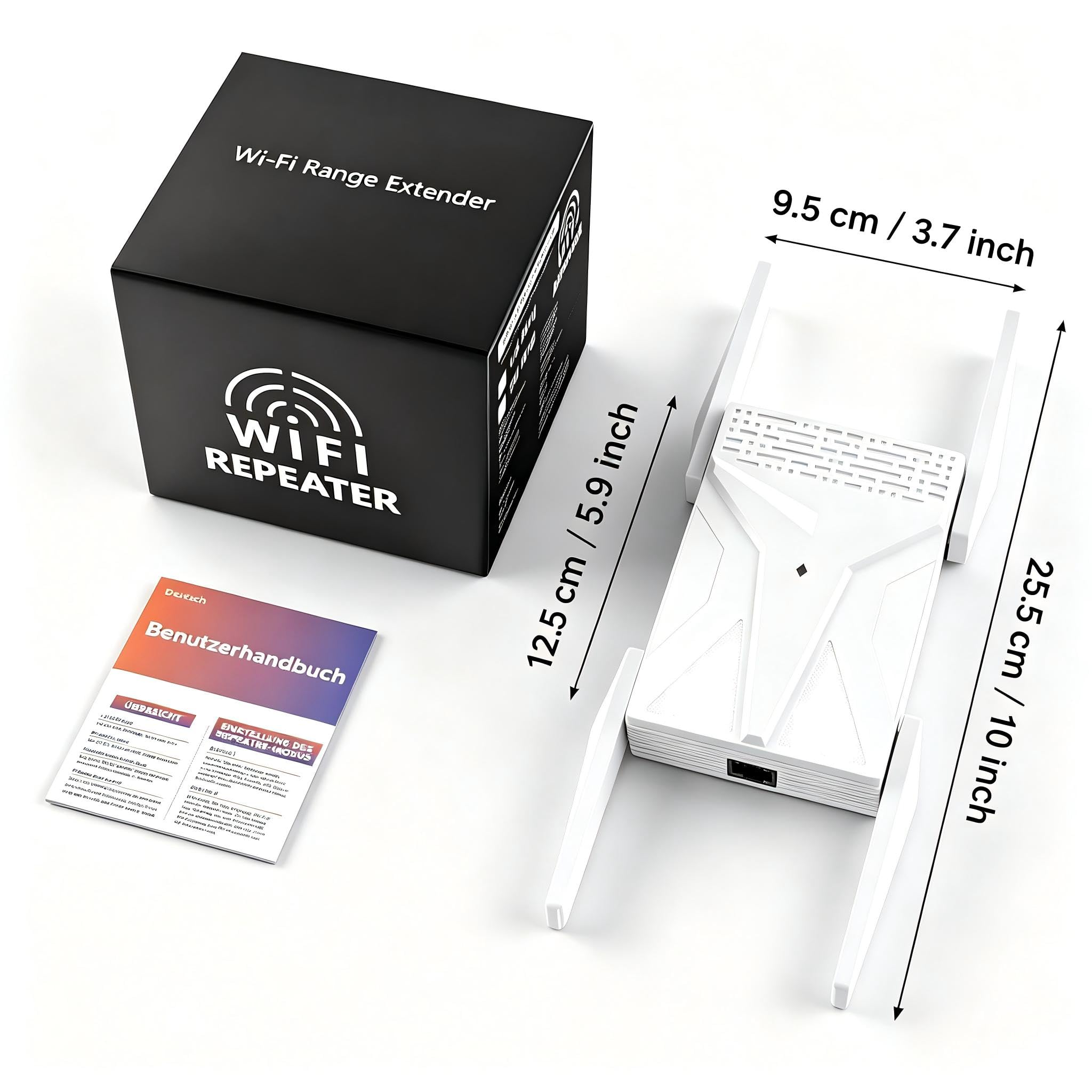 2100M WLAN Repeater, Dual Band WLAN Amplificador con conexión Gigabit LAN | Wi-Fi 5 GHz y 2,4 GHz, 4 antenas externas, seguridad WPA2/WPA3, para todos los routers, fácil configuración, color blanco