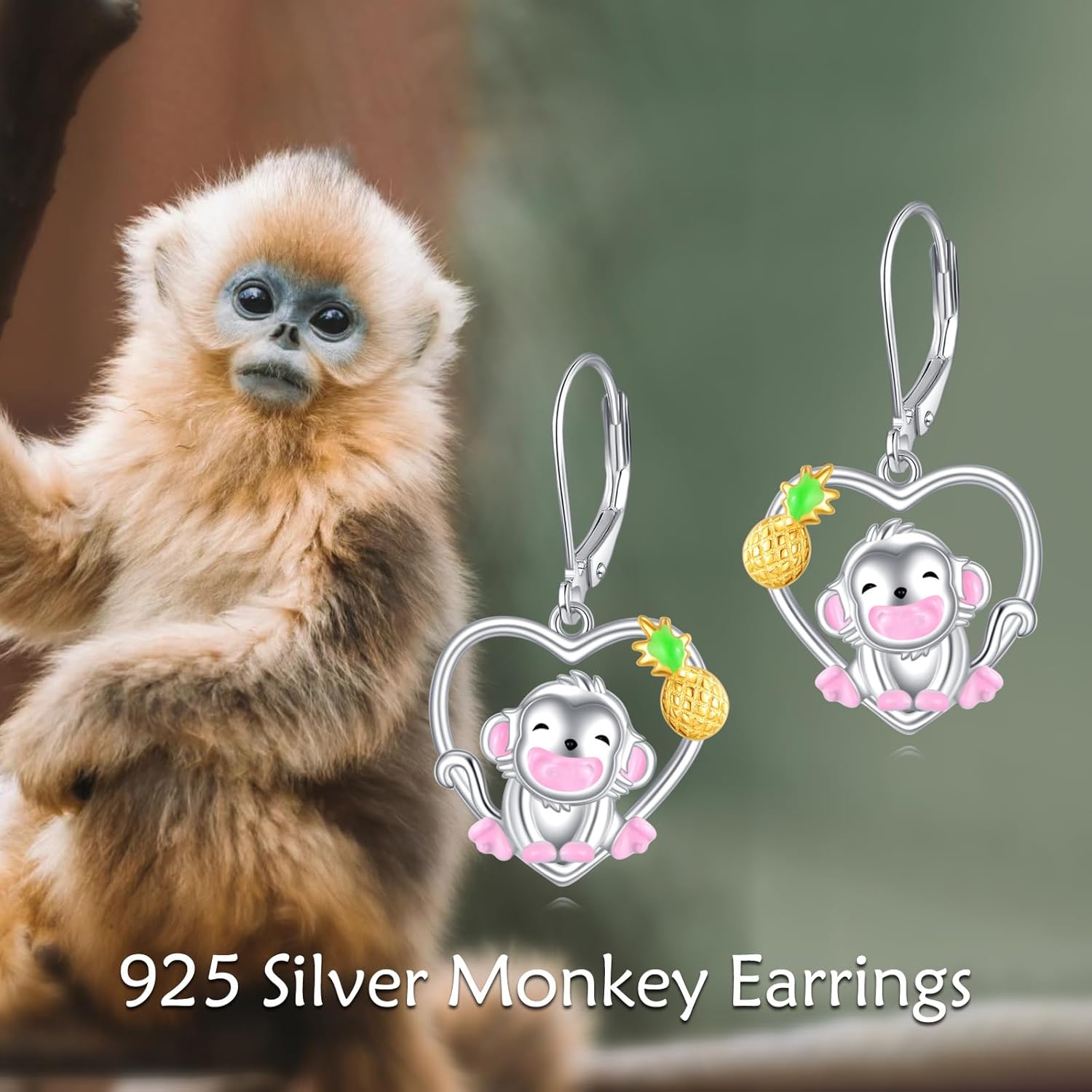 Monkey Earrings Sterling Silver Monkey Dangle Earrings Animal Earrings Monkey Jewelry Birthday Gift for Woman - Image 6
