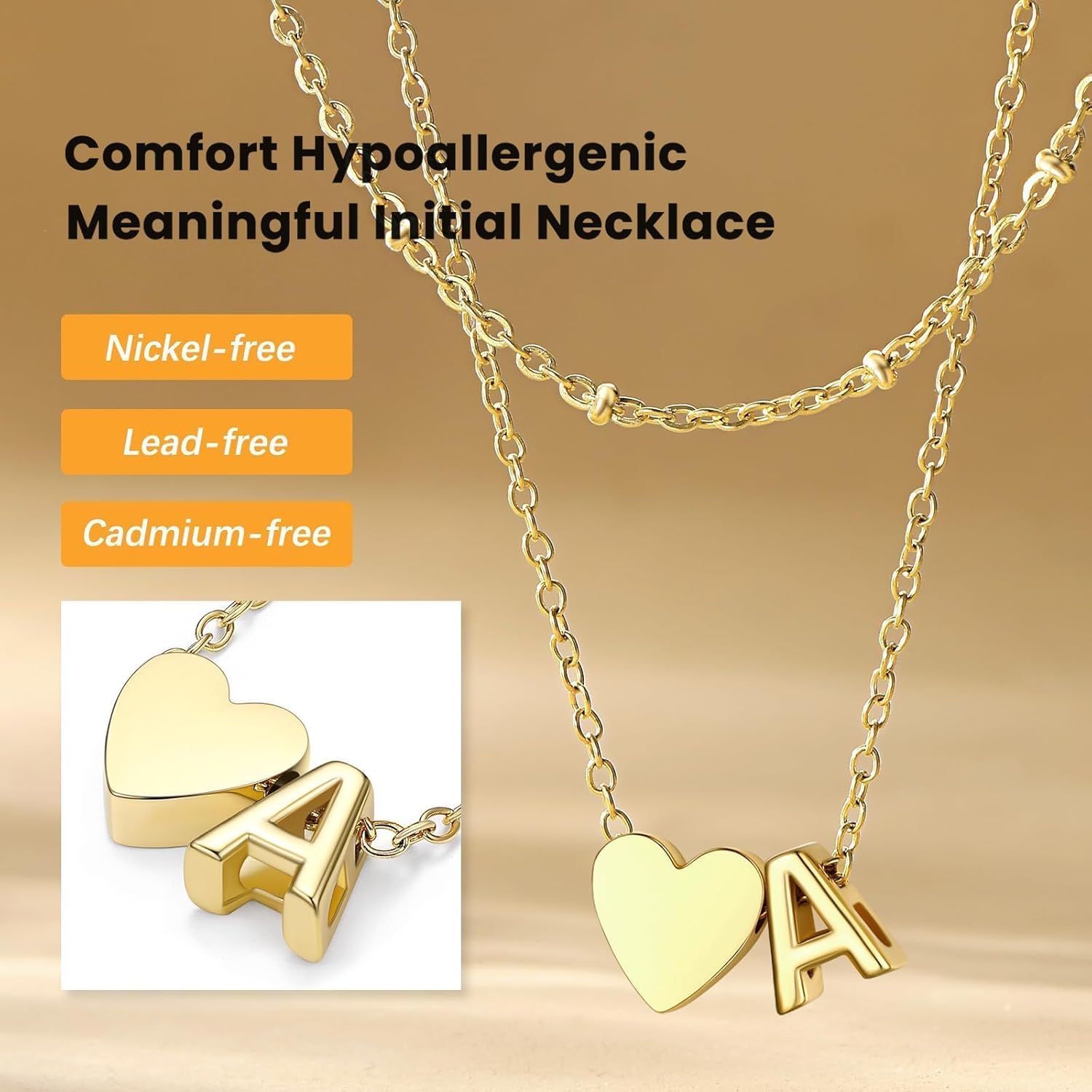 Bestyle Initial Necklaces for Women, Tiny Letter Heart Layered Necklace Dainty Gold/Silver A-Z Pendant Stainless Steel Necklace Personalized Monogram Birthday Jewelry Gifts - Image 6