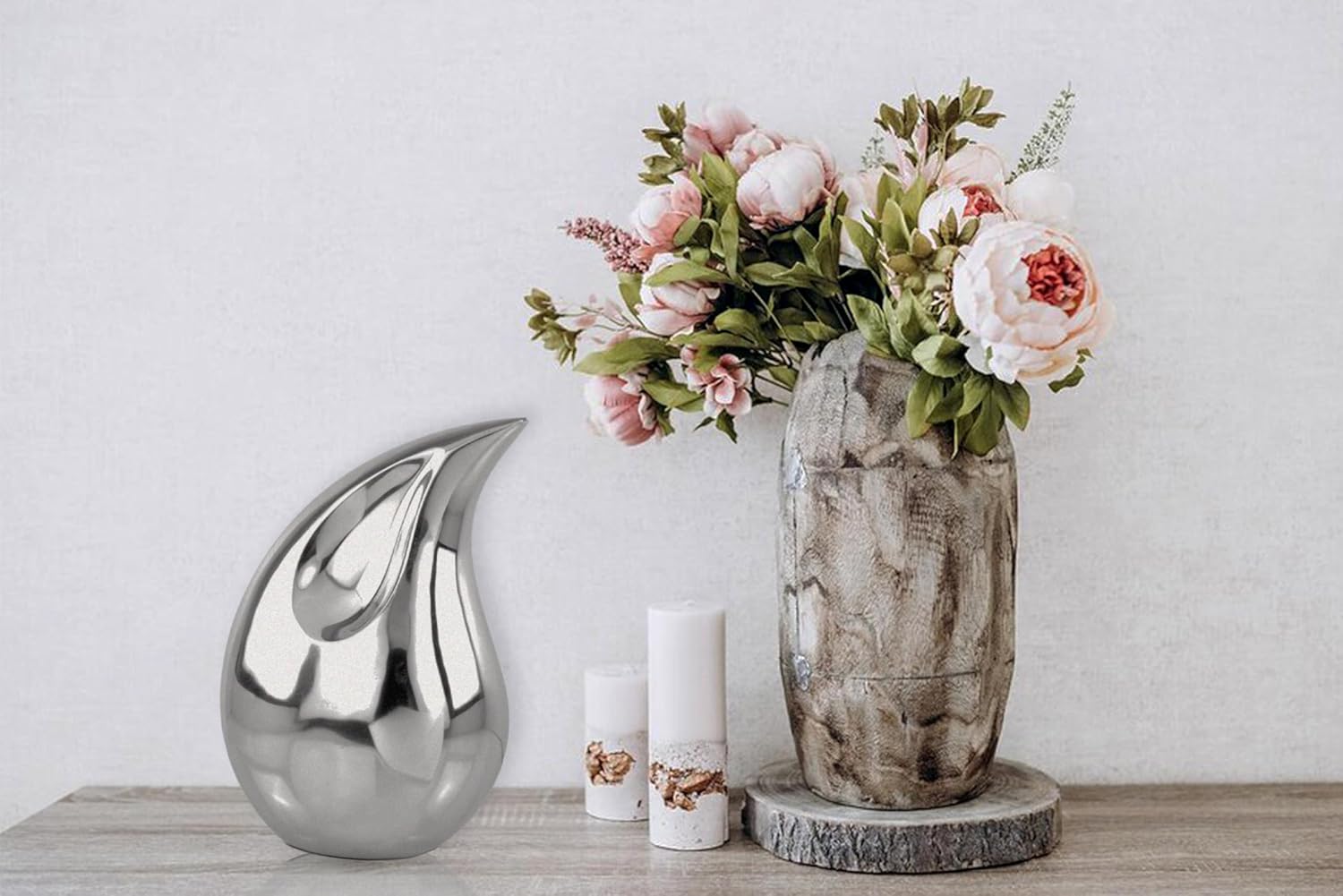 Teardrop Aluminum Funeral Ashes Urn for Adults and Pets | Cremation Metal Storage with Lid | Cremated Human Ash Remains Beautiful Design Urns (Nickel)