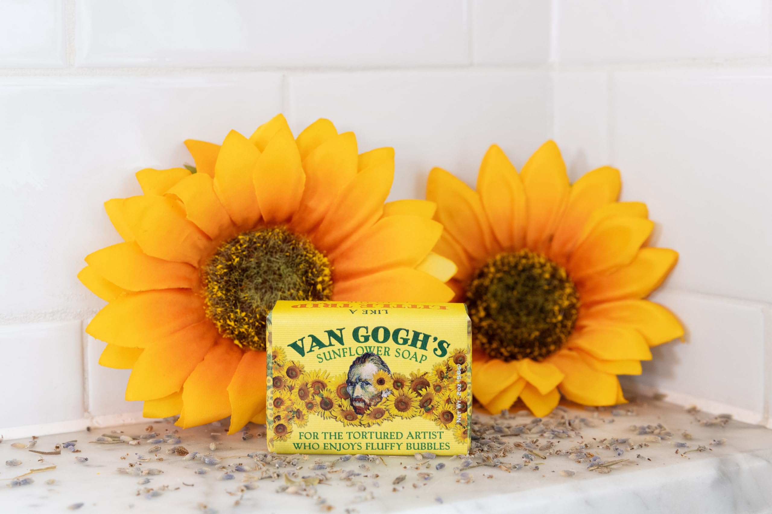 The Unemployed Philosophers Guild Vincent Van Gogh's Sunflower Soap - Made in the USA, 2oz (56g) Travel or Hotel Sized Guest Bar Soap
