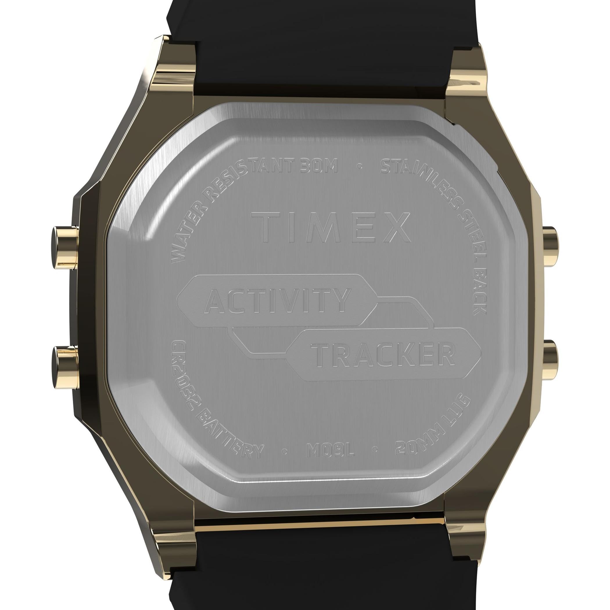 Timex Montre mixte Activity Tracker Sport 40 mm - Bracelet en silicone noir, cadran digital, boitier doré TW5M60900