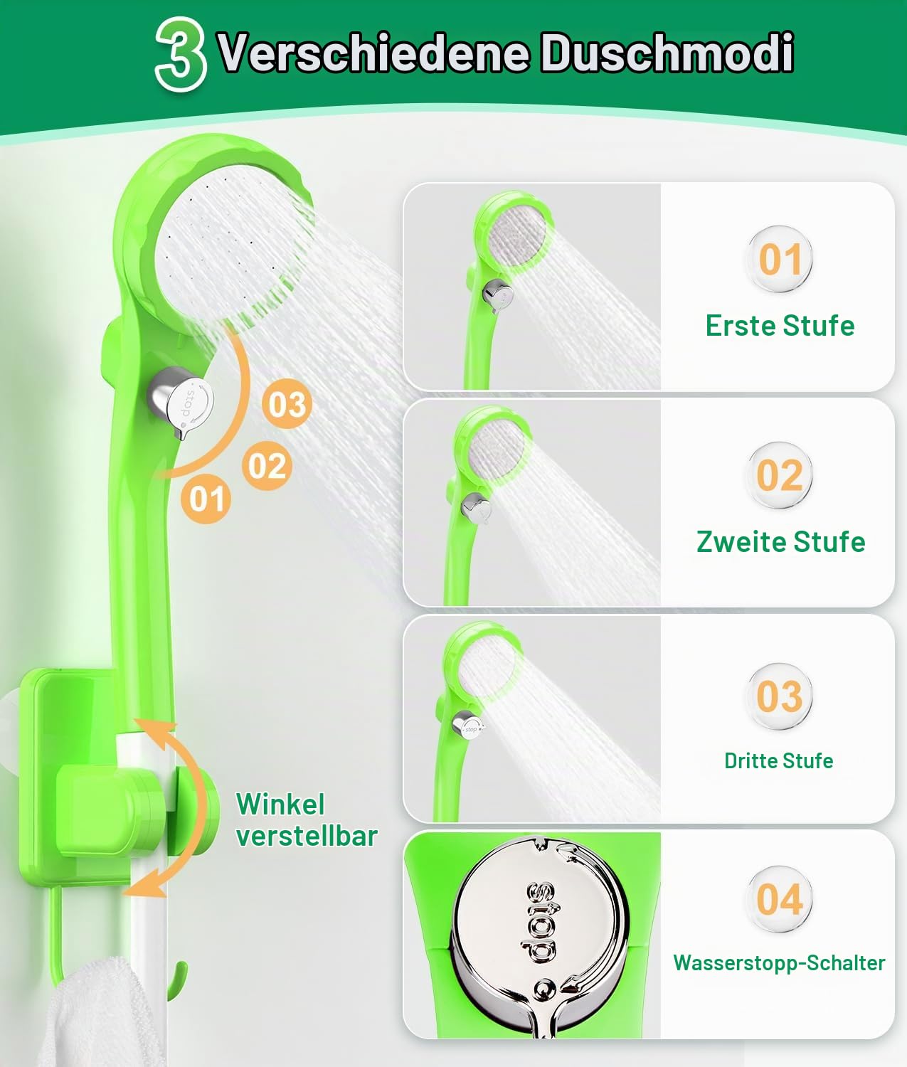 WADEO Tragbare Campingdusche Akku mit Pumpe, Camping Dusche mit wiederaufladbarem 6000-mAh-Akku, Mobile Duschen Außenduschen mit Duschkopf, für Camping Reisen Garten Wandern Autowaschen (Grün, Typ C)
