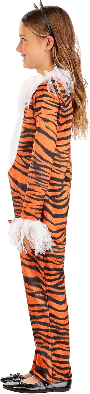 Kid's Terrific Tiger Costume, Velour Child Tiger Halloween Costume Jumpsuit with Headband - Image 4