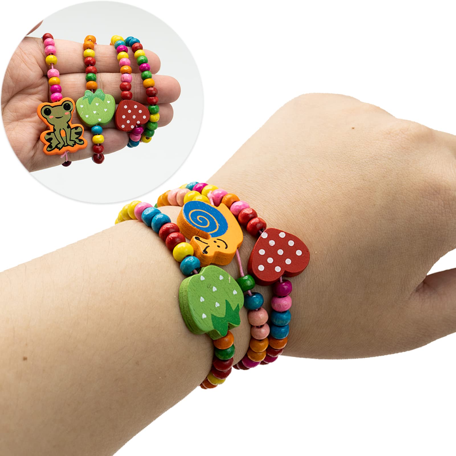 EUGENEKELLY Pulsera para niñas, pulseras de madera de colores para niños, 12 unidades, obsequios para cumpleaños infantiles, regalos de invitados, pulsera de la amistad para niños, joyas para niños