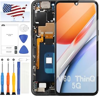 LCD Screen for LG V60 ThinQ 5G Screen Rreplacement for LG V60 ThinQ 5G LCD Display Touch Digitizer Full Assembly LM-V600 A001LG LCD Repair Kit with ToolsBlack with Frame