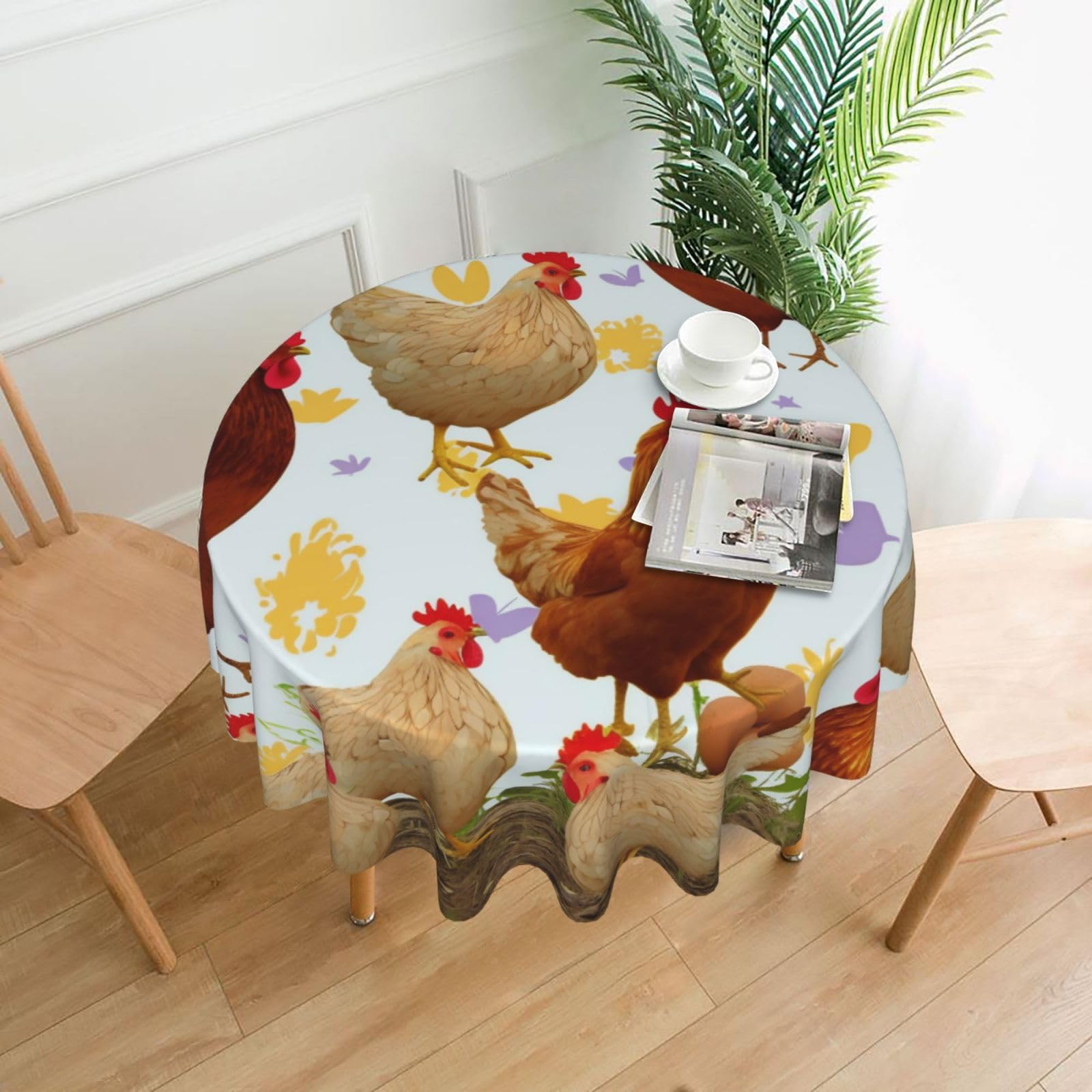 WPKJU A Brood of Chickens Printed Round Tablecloth 60 in Water Resistant Table Cover Washable Table Cloth for Dining Tables