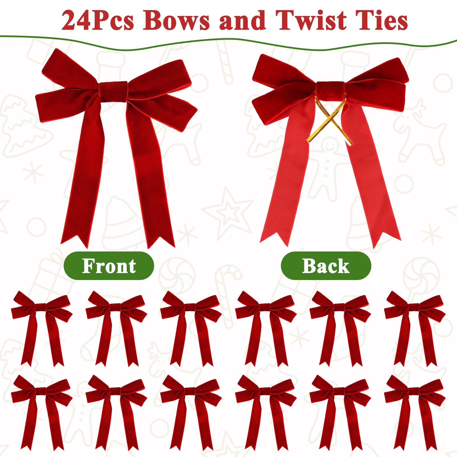 Lamppdcor Rode strikken 24 stuks kerststrikken rood fluwelen strikken voor boom 7 x 5 kerstboomstrikken multifunctioneel lint voor kerstboom, geschenkverpakking, ambachten, slinger, swag