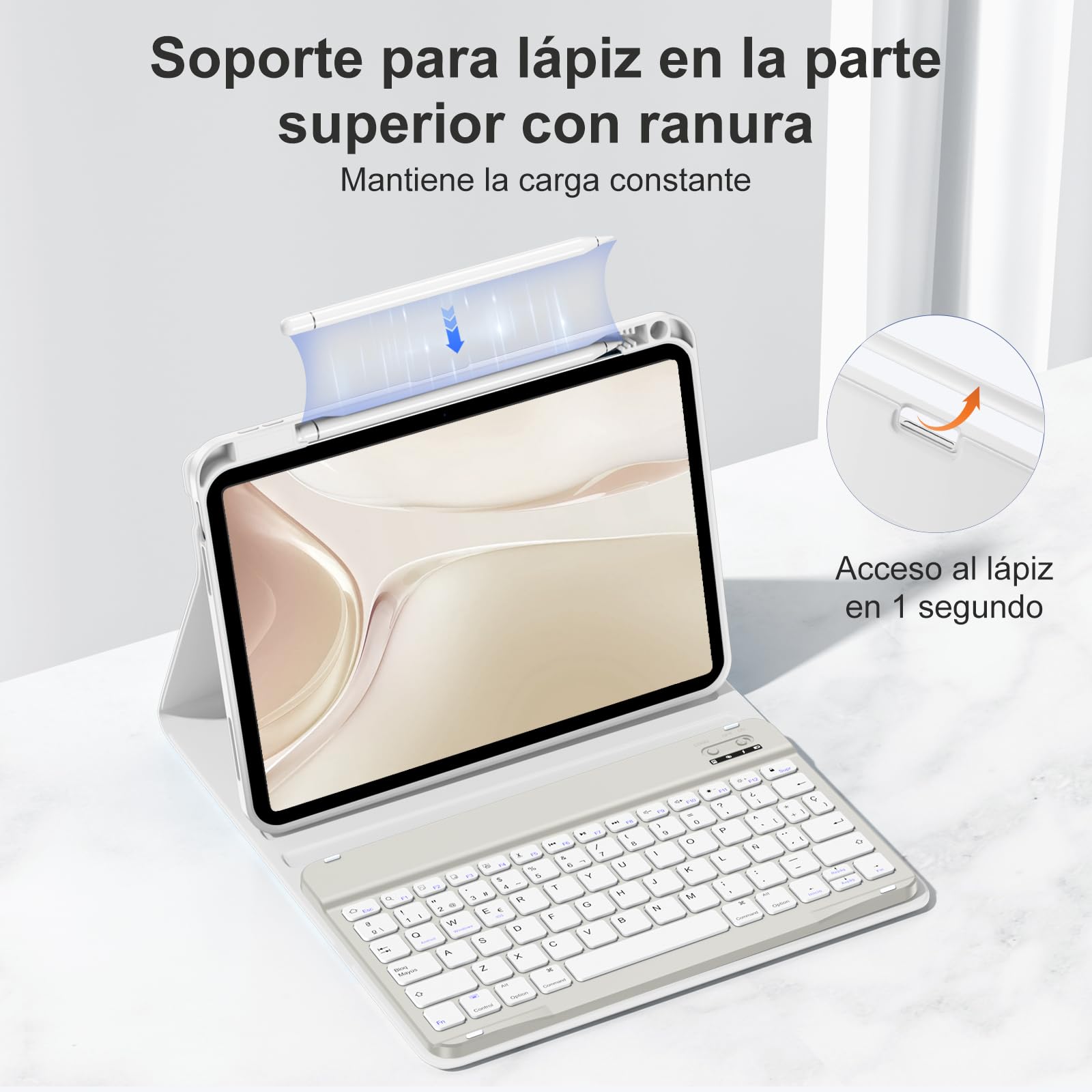 drivego Funda con Teclado for iPad A16 11ª Generación 2025/10.ª Gen 2022 (11/10,9 Pulgadas), QWERTY Español Ñ, Teclas Anticaídas, Teclado Bluetooth Magnético Desmontable con portalápices, Gris Claro