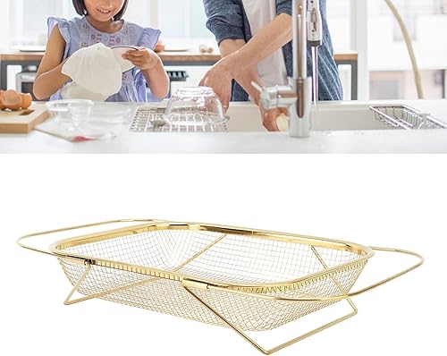 Miniatura 3 de Colador sobre el fregadero, cesta colador de acero inoxidable, cesta de malla fina para cocina casera (13 pulgadas de largo x 10 pulgadas de ancho x