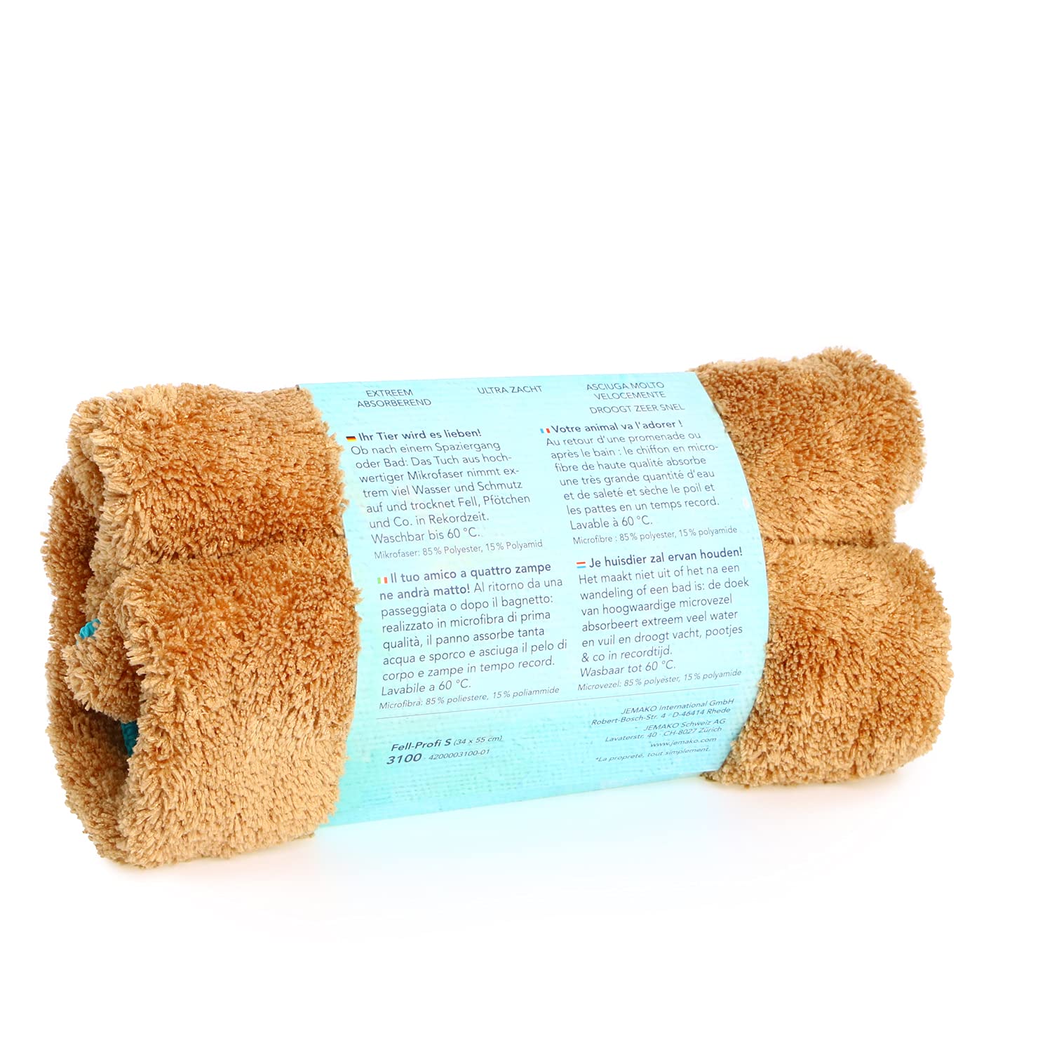 Jemako Fell-Profi Hundehandtuch Haustier-Trockentuch Haustier-Handtuch zur Haustier-Pflege, schonende Felltrocknung (S (34 x 55 cm)) inkl. SINLAND Wäschenetz