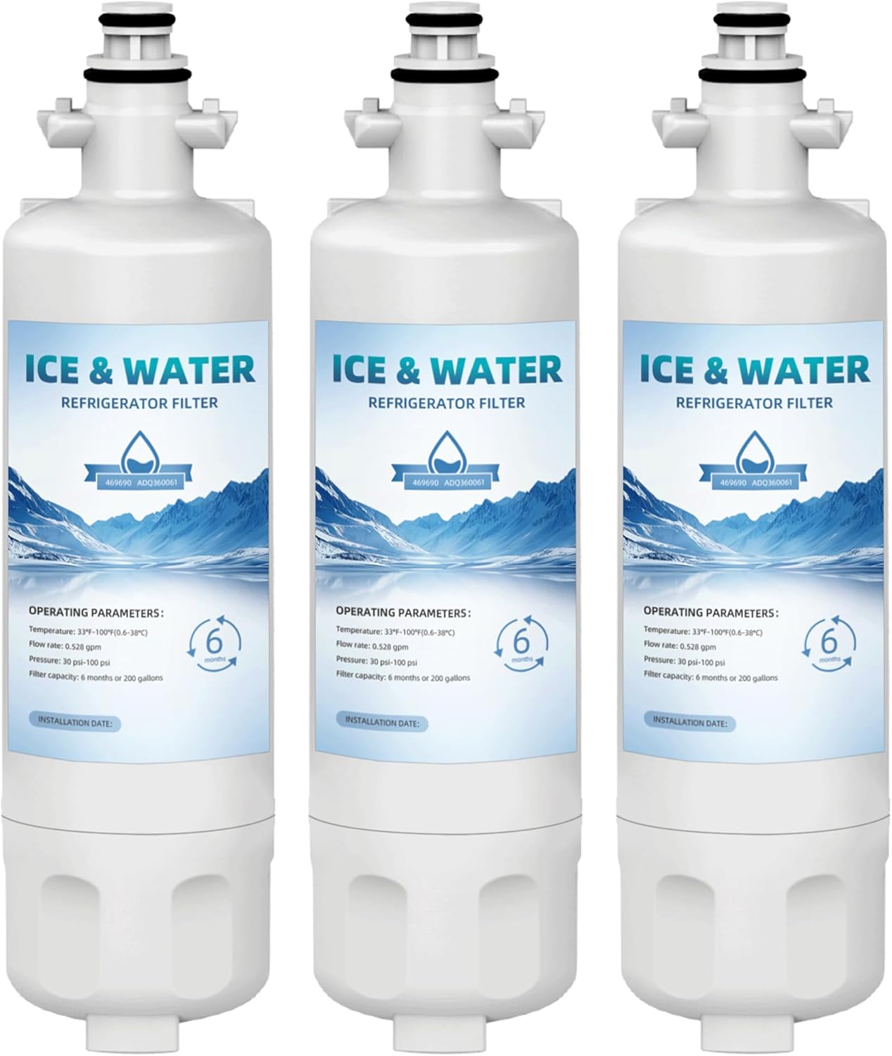 3-Pack ADQ360061 LT700P Water Filter Replacement for LG Kenmore Elite, Compatible with LG ADQ36006101 795 9690 LFDS22520S LFXS30766S, 200 Gallon Capacity