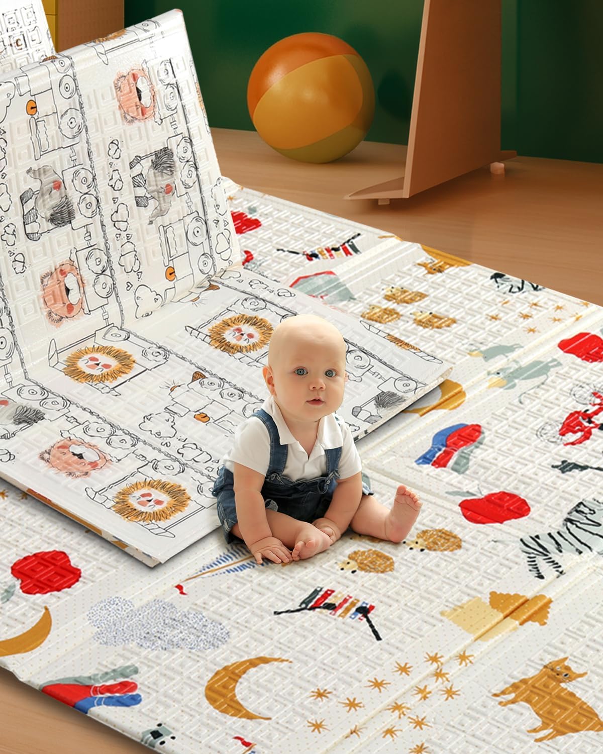 FIRSTCRY INTELLISKILLS Premium Extra Large Reversible Play Mat for Babies, Learning & Crawling Foldable Baby Mat for Floor, 6.5x4.5 ft, 0.6cm Thick, (Animal Joyride), Multicolor, 1 Count