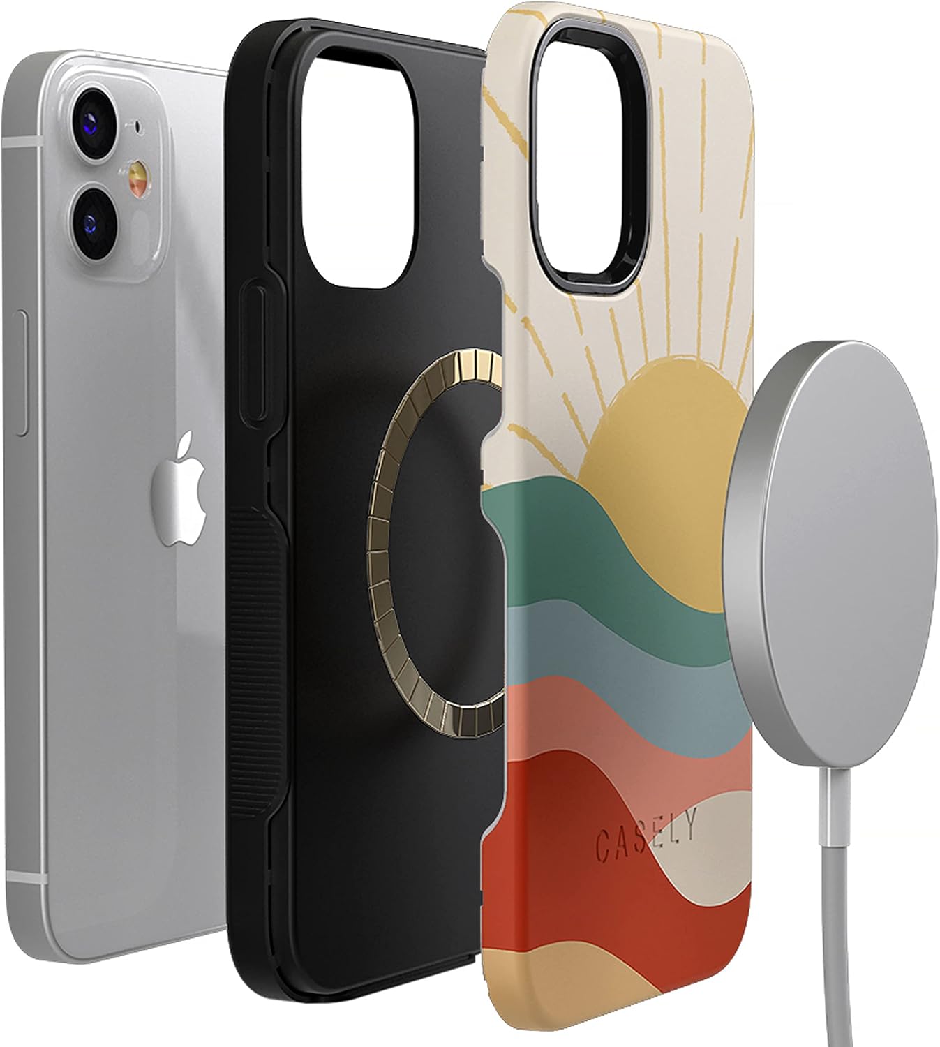Casely iPhone 12 Mini Case | Here Comes the Sun | Colorblock Sunset | Bold Protective Design | Compatible with MagSafe