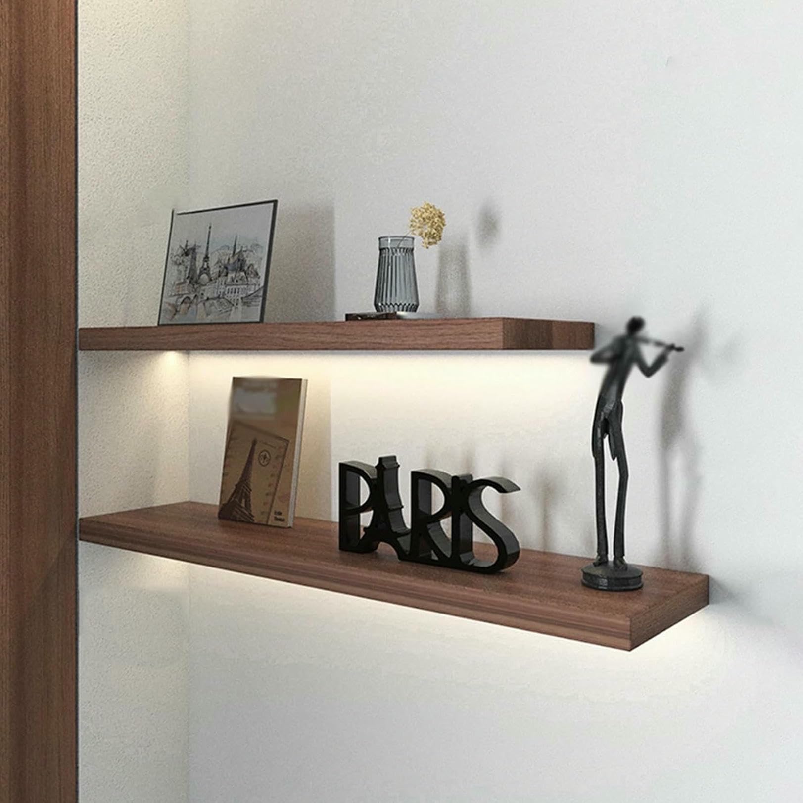 Étagères flottantes avec éclairage LED et supports invisibles pour exposer vos livres