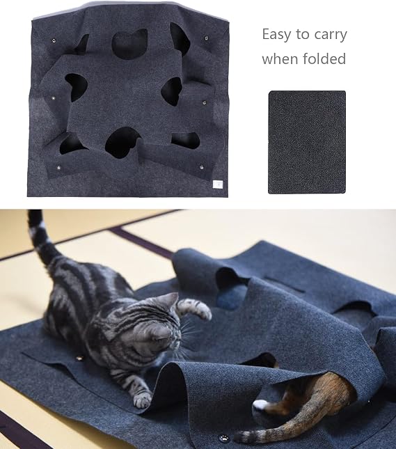 Cat Play Mat,Collapsible Cat Activity Pad,Fun Interactive Pet Rug Training Scratching Grooming Bed (M)