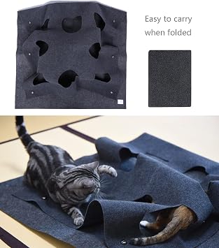 Cat Play Mat,Collapsible Cat Activity Pad,Fun Interactive Pet Rug Training Scratching Grooming Bed (M)