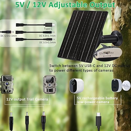 Vista 4 de FUTUREZEN Solar Panel for Trail Camera, 10W Solar Battery Charger with 10400mAh Battery, 5V/2A 12V/0.8A Adjustable Output, USB-C & DC Plugs, IP66