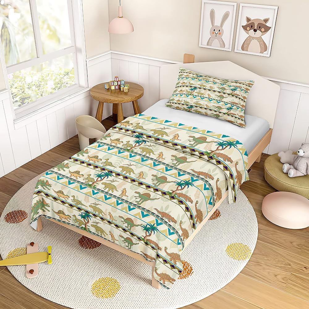 ENEN Housse de Couette Enfant, Parure de Lit Enfant + 1/2 Taie d'oreiller, Motif de Dessin Animé 3D, Polyester, Housse Couette Ado Garçon Fille (Dinosaure,220x260cm+65x65cm)