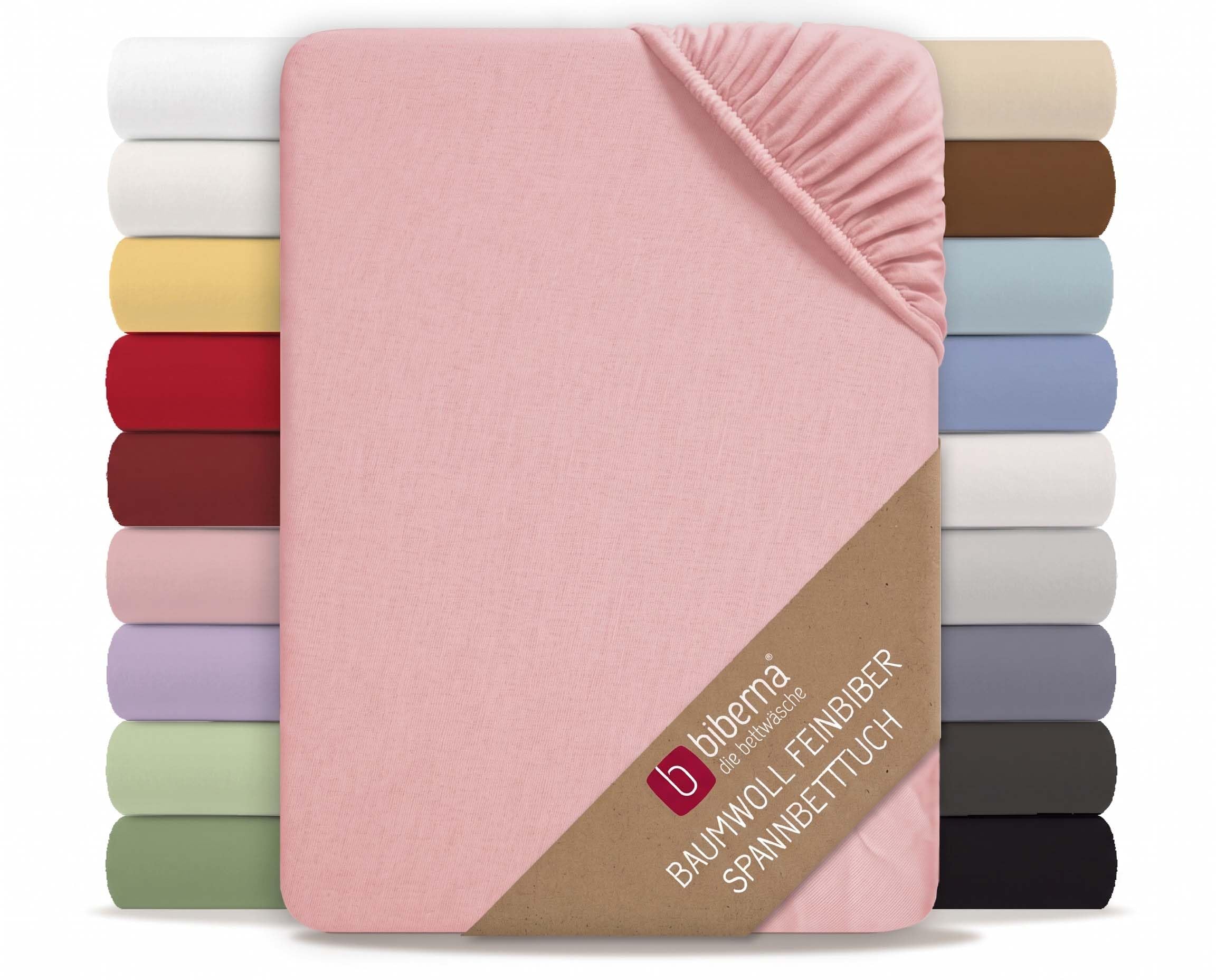 biberna Premium Feinbiber Spannbetttuch 140x200-160x200 cm rosa | 100% Baumwolle Flanell | Spannbettlaken Biber für Franz. Betten | Made in Germany | weich & mit Rundumgummizug | Modell 0002744