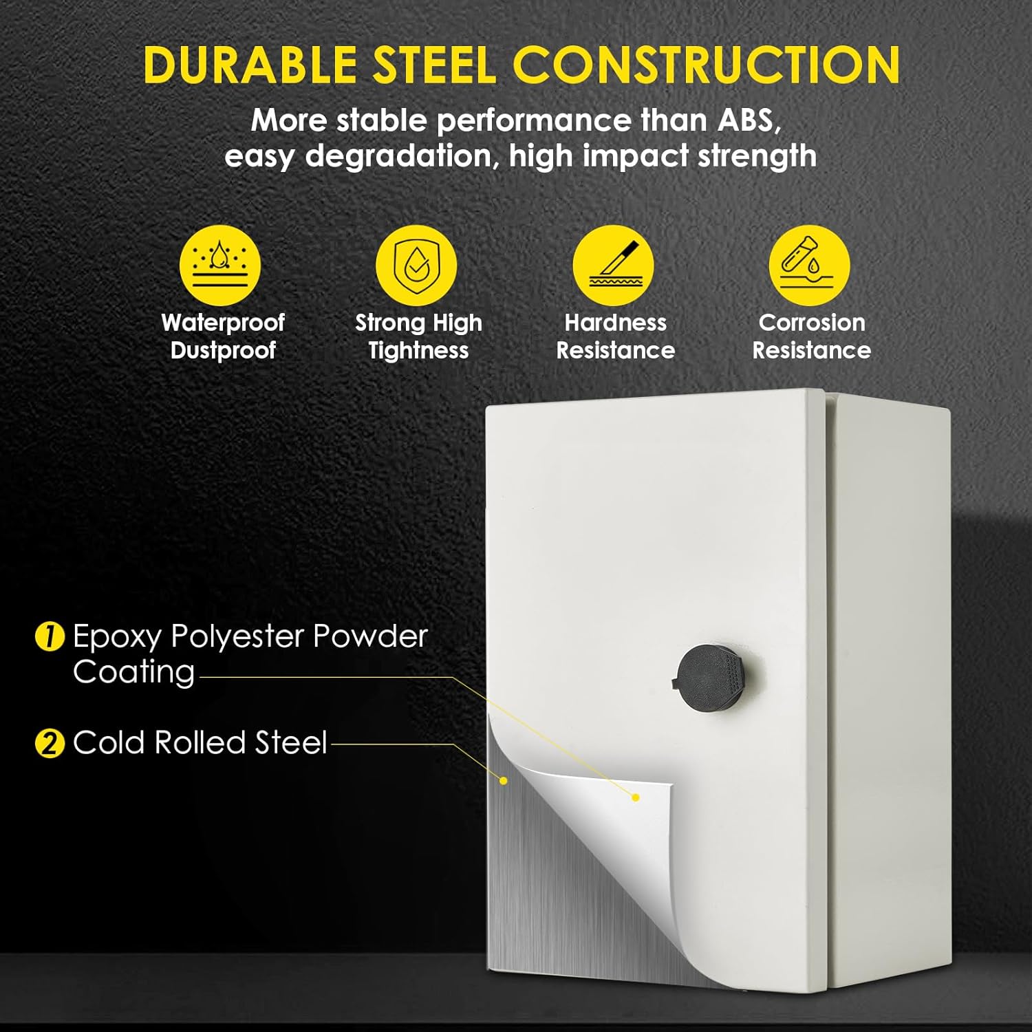 TOTUFY Steel Electrical Junction Box, Carbon Steel Hinged Outdoor Electrical Enclosure Box, IP66 Waterproof Wall Mounted Metal Eletrical Box with Safety Locks and Mounting Plate (12'' x 8'' x 6'')