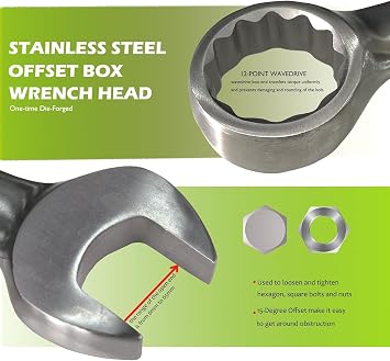WEDO Combination Spanner 13mm,Metric,15 Degree Offset,Stainless Steel