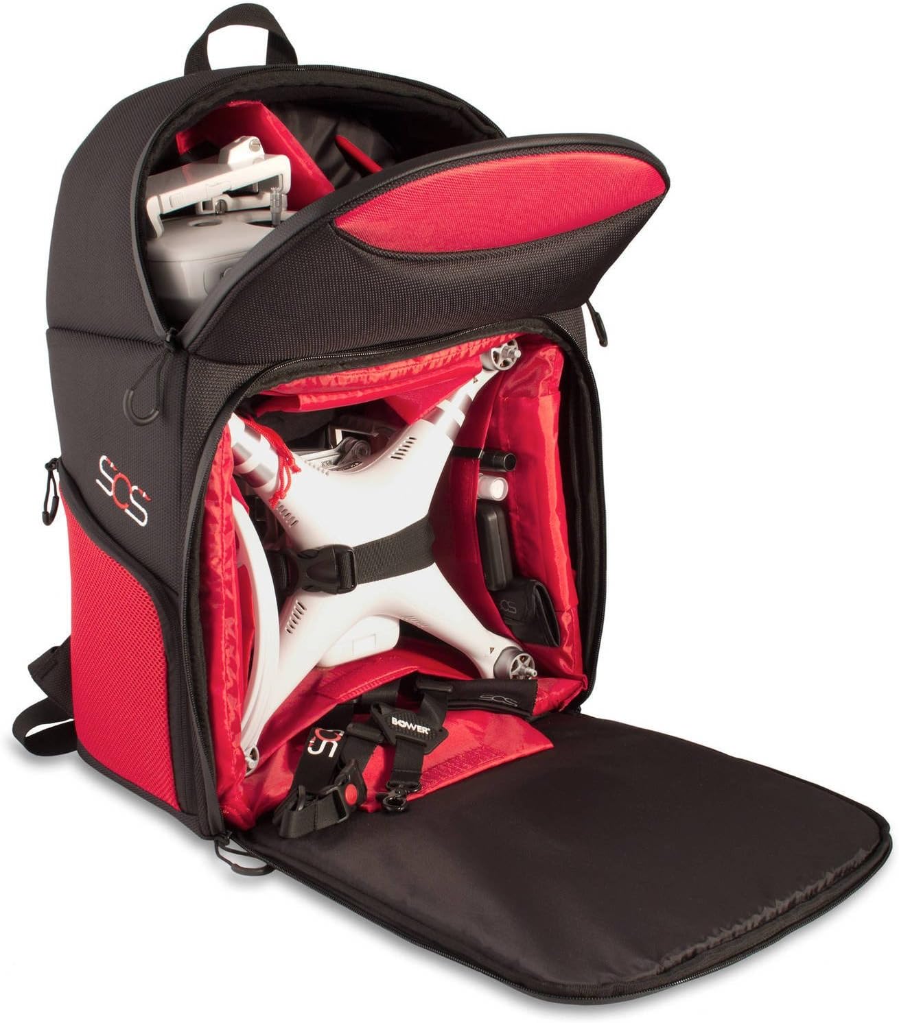 Bower Sky Capture Series SCS-BPS Backpack for DJI Phantom 3 Standard/Professional/Advanced, Phantom 1, 2 and 4 Drones, Black/Red