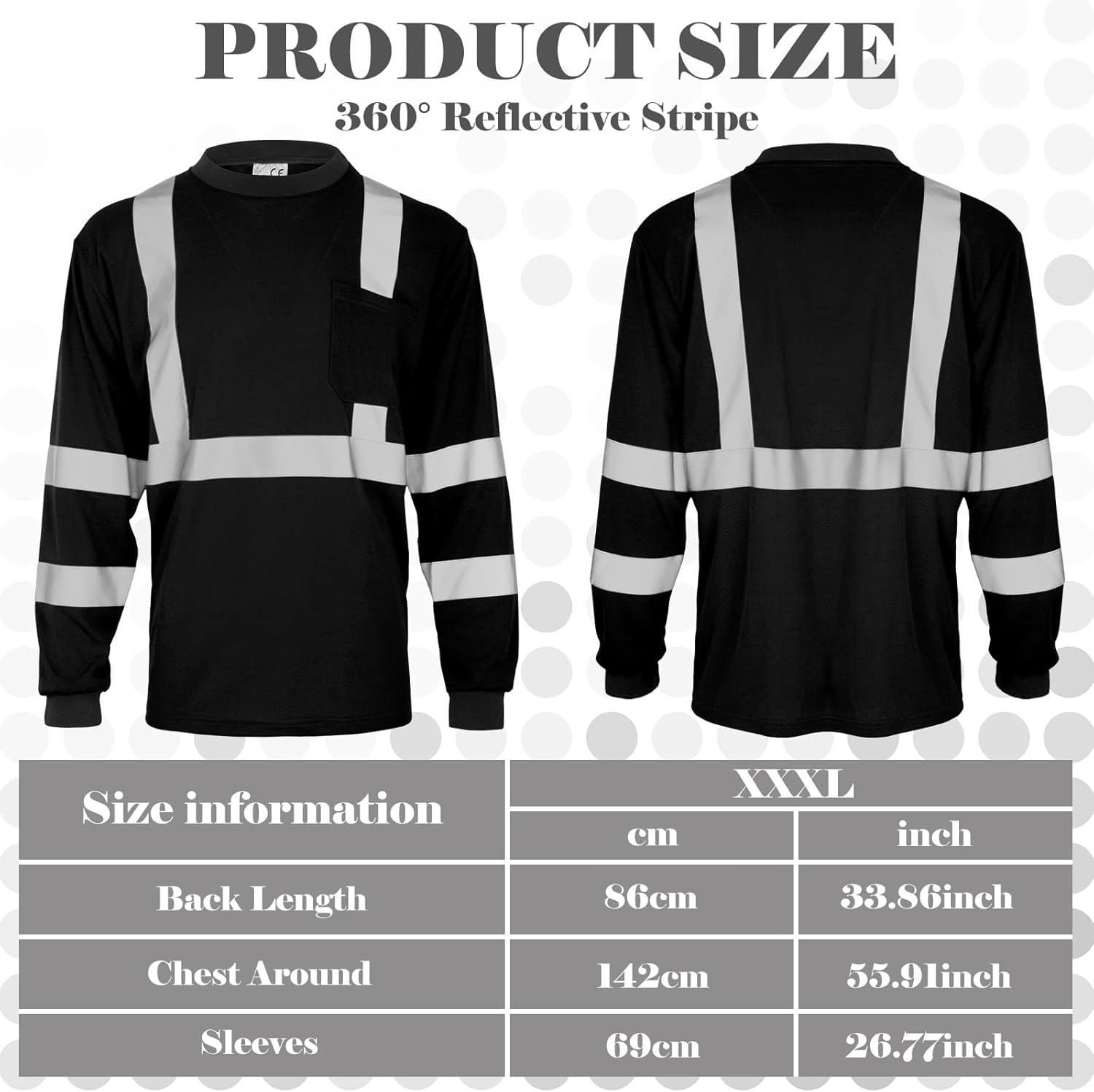 Amylove 4 Pcs Long Sleeve Safety Shirt High Visibility Reflective Construction Work Shirts for Men Women(XXXL,Black) - Image 2