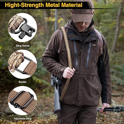 Miniatura 4 de CVLIFE Eslinga para rifle 550 Paracord de 2 puntos con correa giratoria de tres cerraduras para caza y exteriores