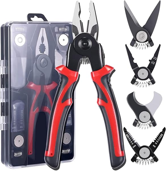 5-PCS Plier Tool Set 5 in 1 Versatile Tool & Home Improvement Black&Red with Linesman Plier, Wire Stripper, Crimping Tools, Sheet Metal Shear - 1