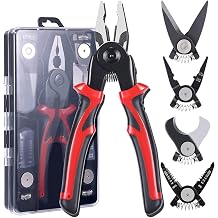 5-PCS Plier Tool Set 5 in 1 Versatile Tool & Home Improvement Black&Red with Linesman Plier, Wire Stripper, Crimping Tools, Sheet Metal Shear