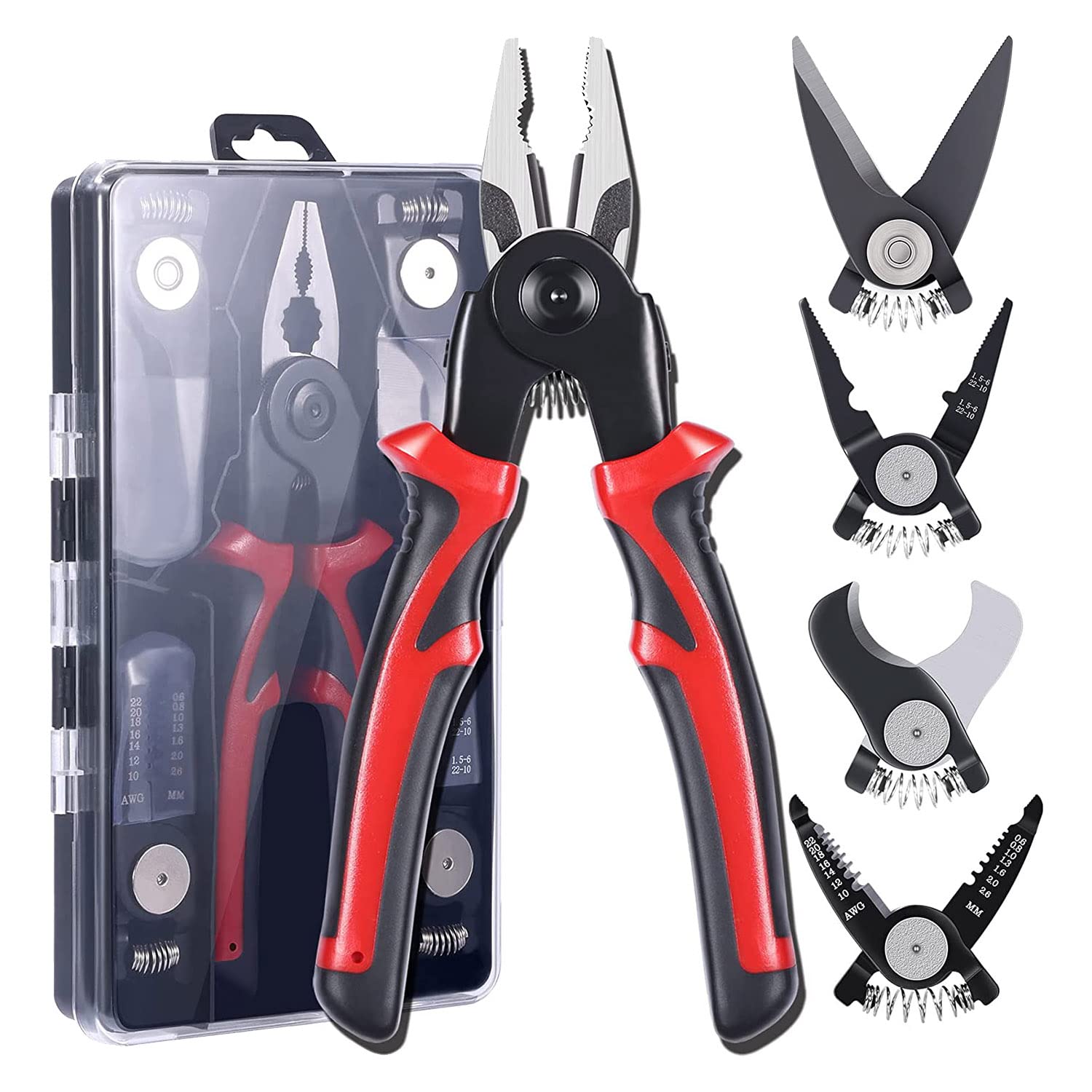 Littlecatch5-PCS Plier Tool Set 5 in 1 Versatile Tool & Home Improvement Black&Red with Linesman Plier, Wire Stripper, Crimping Tools, Sheet Metal Shear