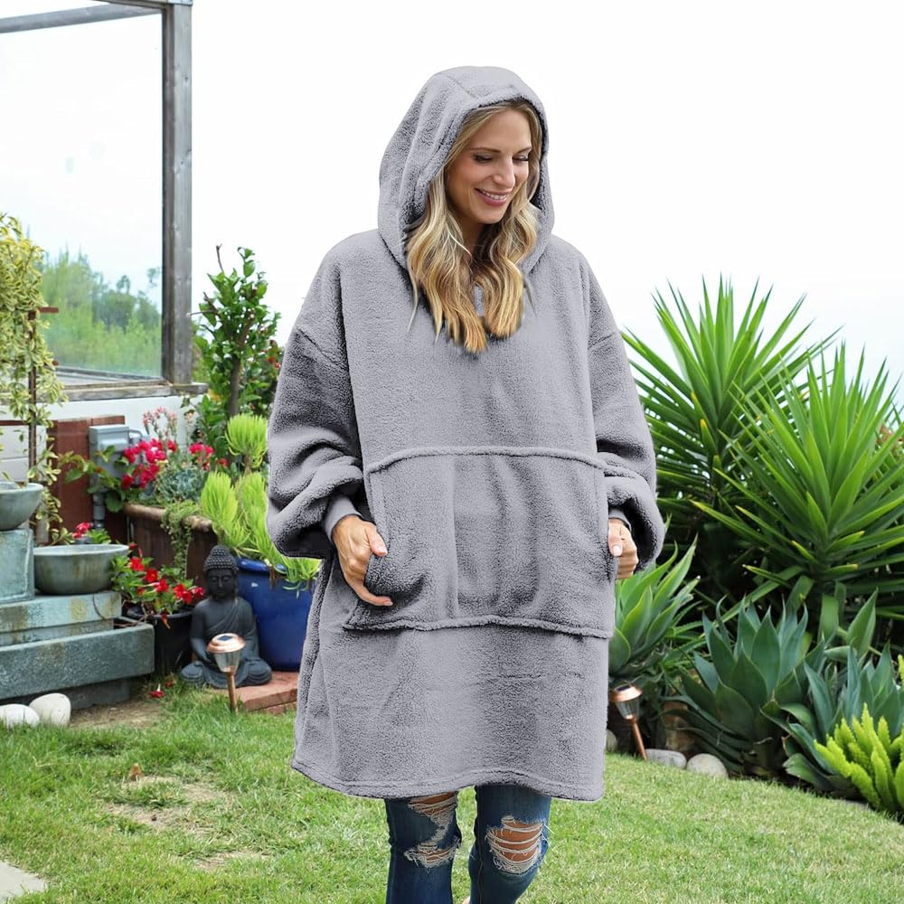 Voarge Sudadera con capucha y mangas, manta con capucha, manta de techo, manta portátil, como regalo para mujeres y mujeres