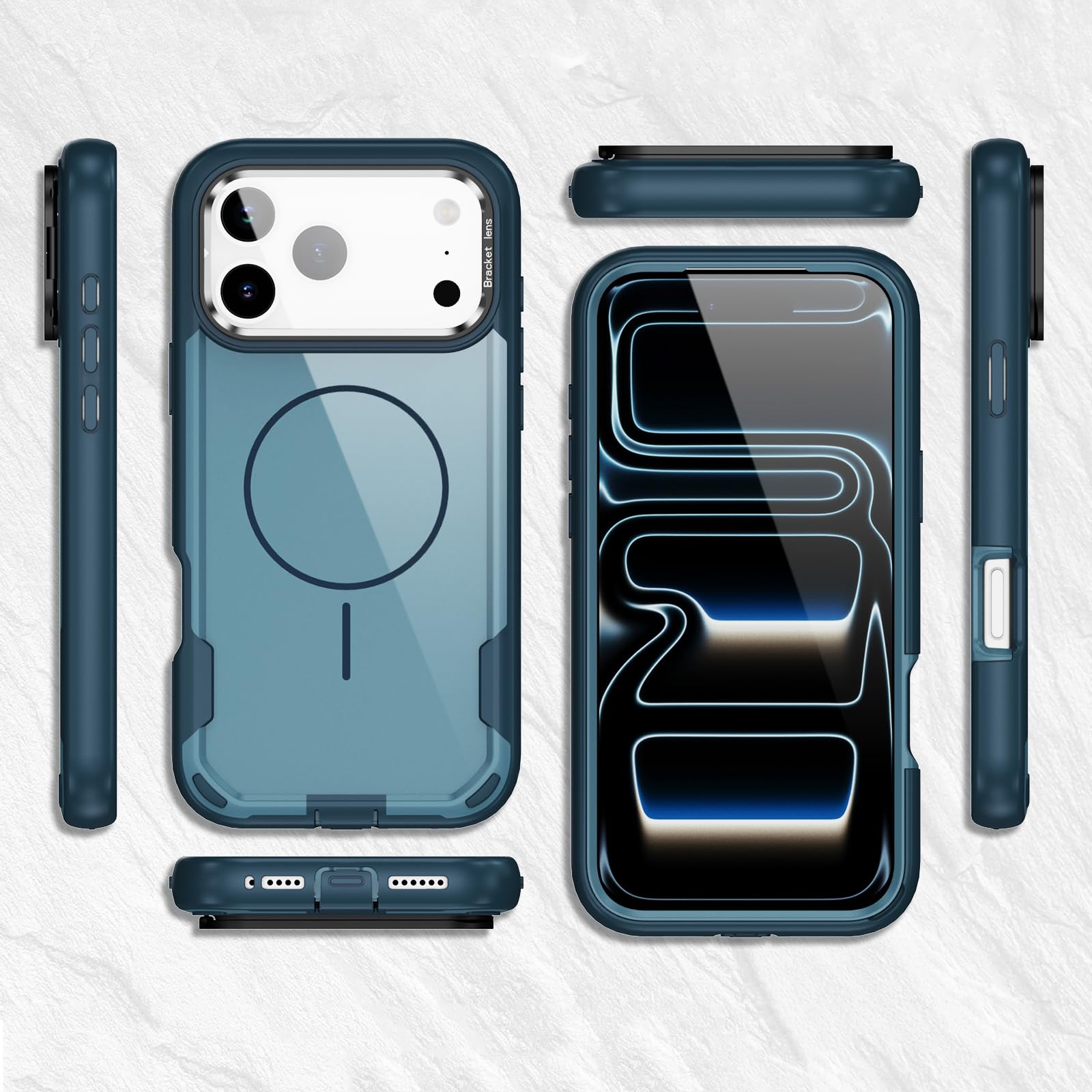 Magnetisch Hülle für iPhone 17 Pro Max/17 Pro/17 Air/17, Dünne Gefrostet rutschfeste Schutzhülle mit Metall Objektiv Ständer Handyhülle,Schwarz,17