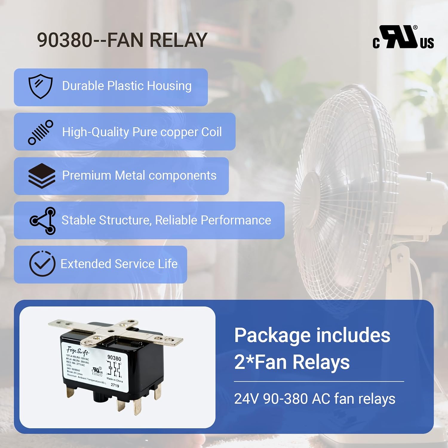 90380 90-380 Heavy Duty Switching Fan Relay, General Purpose Switching Relays Normally Open/Normally Closed Contacts, Suitable for Havc, Electrical Components, Operates with 24V, 50/60Hz 2Pack