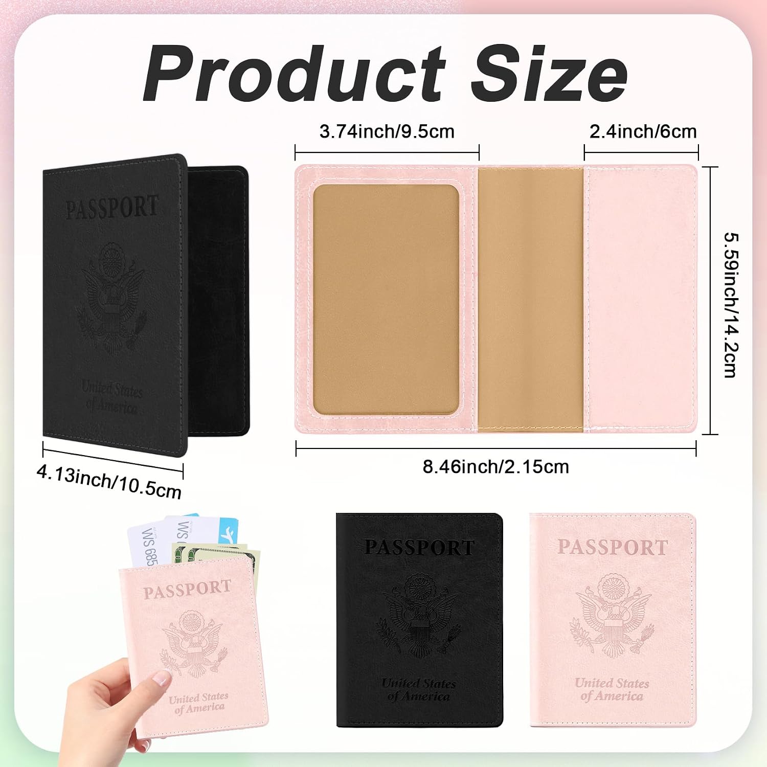 Black and Rose Gold Passport Holder, 2 PCS Passport Holder for Travel, Travel Passport Holders Must Haves for Women Men, Passport Cover Passport Wallet Case Holders for Travels Cruise Ship Essentials image 2