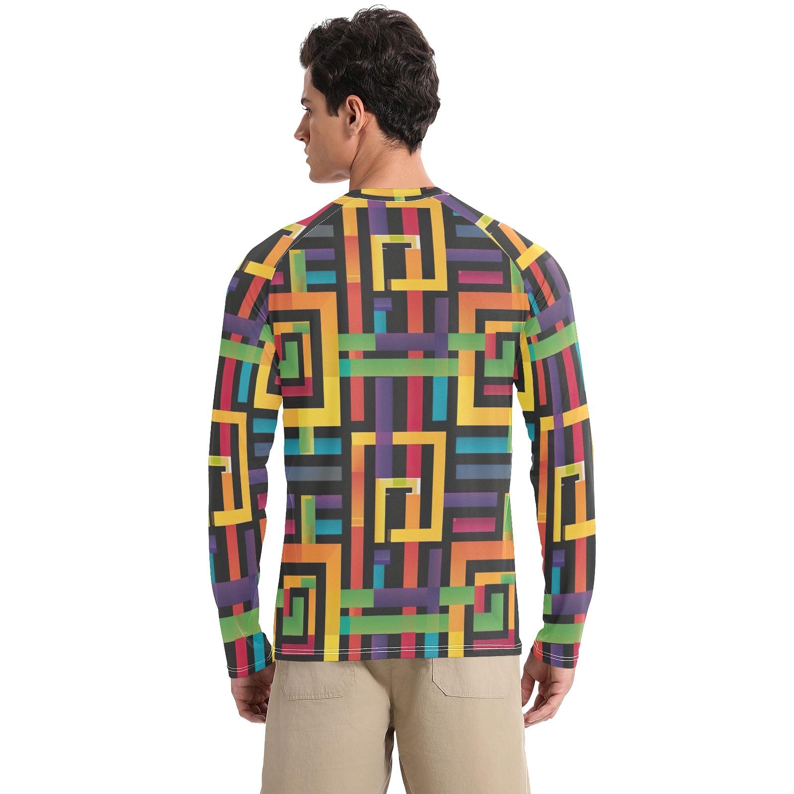 Mens UPF 50+ Sun Protection Men's Rash Guard Long Sleeve Rash Guard for Men Quick Dry Fishing Hiking T-Shirts, Rainbow Stripes, Medium