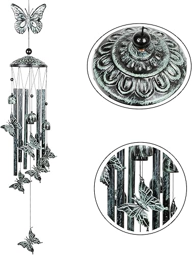 Miniatura 4 de Campanillas de viento para espacio exterior de 36 pulgadas, mariposas, tubo de aluminio, carillón de viento con gancho en S, regalos conmemorativos,