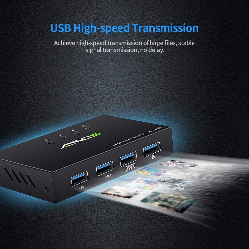 AM-404K USB Printer Share Switcher 4 Ports Keyboard Mouse U Disk HDD USB Controller Black