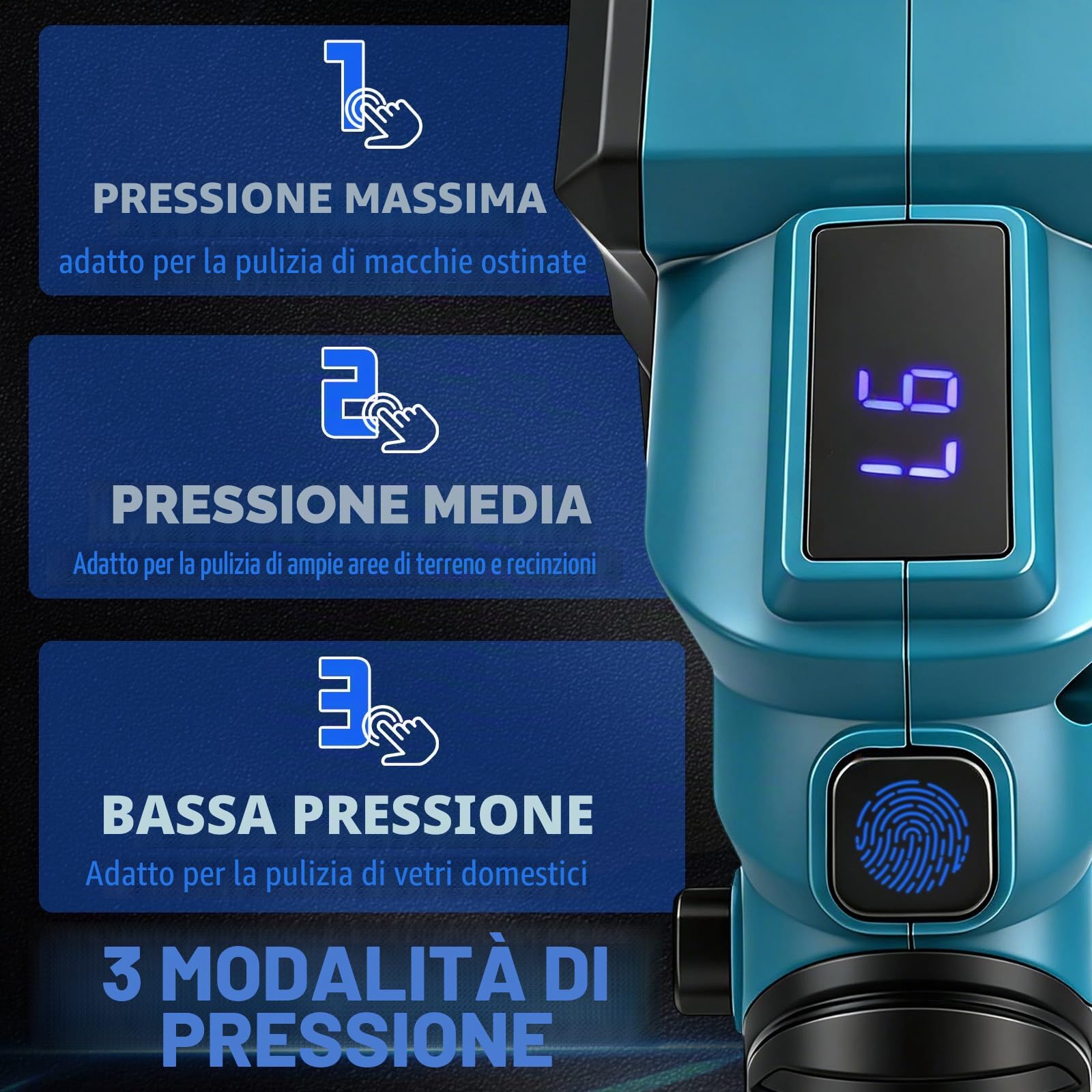Idropulitrice a Batteria per Auto, 80 bar, Pistola Ad Alta Pressione Senza Fili con ugello regolabile 6 in 1, Regolazione a tre stadi Autolavaggio per Casa, Prato, Giardino, Recinzione (due batterie)