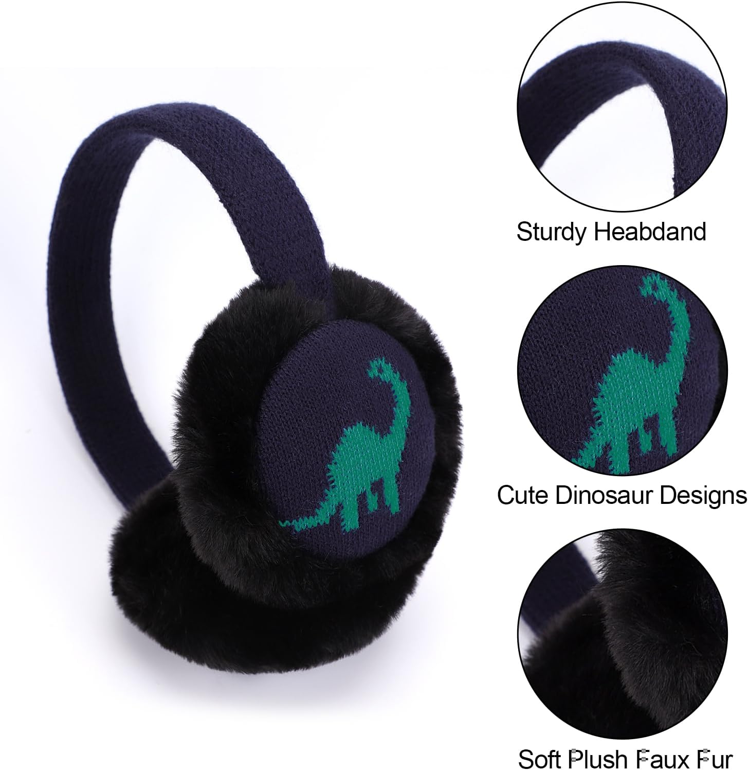 Toddler Kids Knit Dinosaur Earmuffs Soft Plush Comfortable Winter Outdoor Ear Warmers for Boys Girls - Image 2