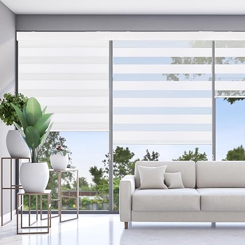 Homland Zebra Blinds for Windows - Blackout Zebra Roller Shades Light Filtering Blinds for Windows Thick Material with Metal Beaded Chain - Ideal for Bedroom, Living Room and Office,White 24"x72".
