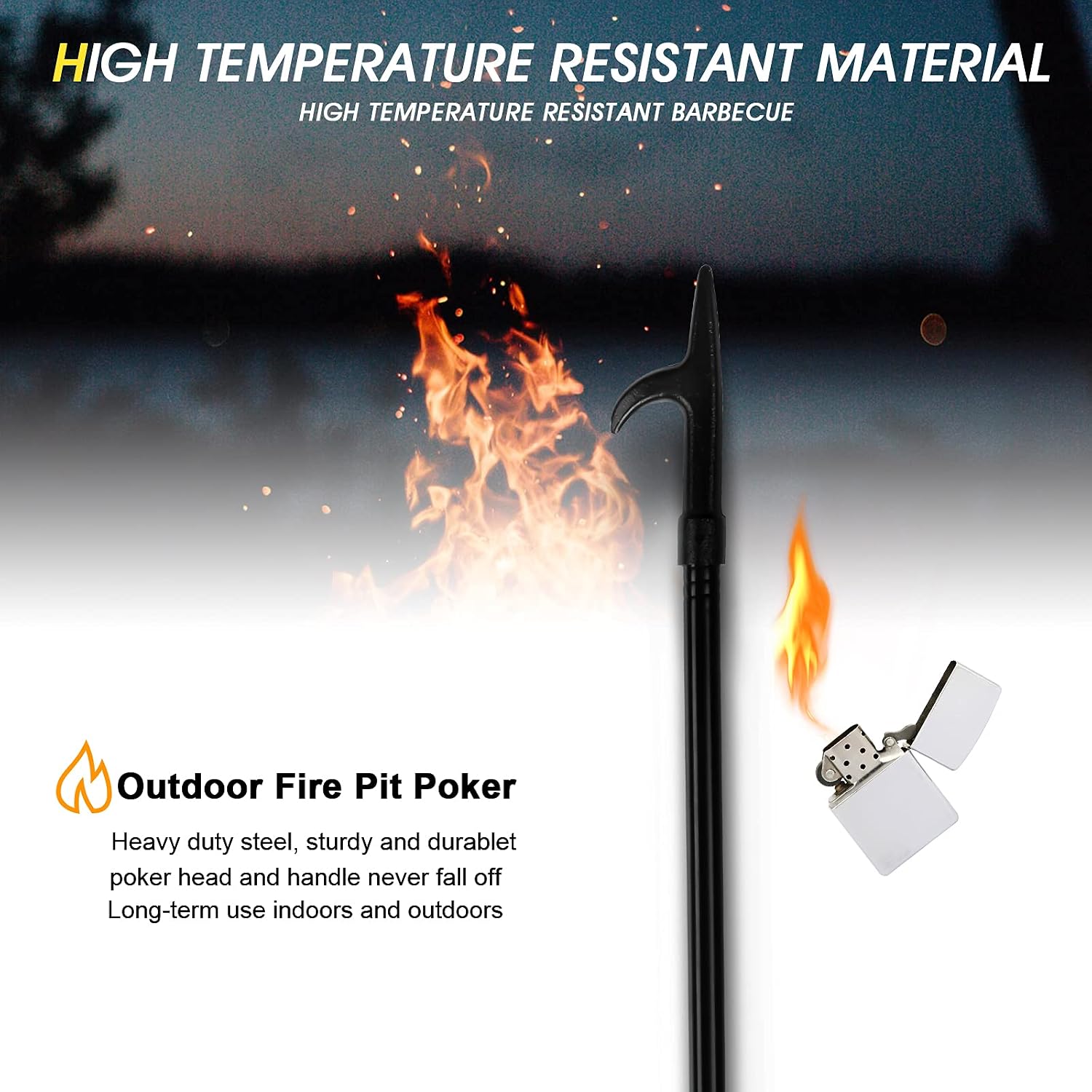 Fire Pit Poker for Fireplace,Adjustable 46 Inch fire pits for Outside Campfire Poker,Heavy Duty Wrought Steel Fireplace Tools,Suitable for Fire Fits Wood Stove and Outdoor Camping Use (Black)