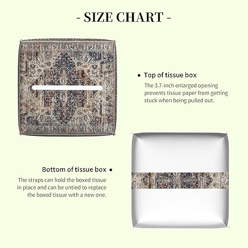 Miniatura 4 de Funda cuadrada para caja de pañuelos retro bohemia, alfombra bohemia abstracta de cuero, soporte decorativo para caja de pañuelos facial, cubo