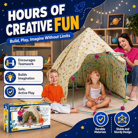 Fort Building Kits For Kids | Den Building Kit For Kids 70 Pieces | Construction Toys Stem | Garden Games | Fort Building Kit Indoor And Outdoor Toys | 5 Year Old Girls Gifts | 5 Year Old Boy Gifts
