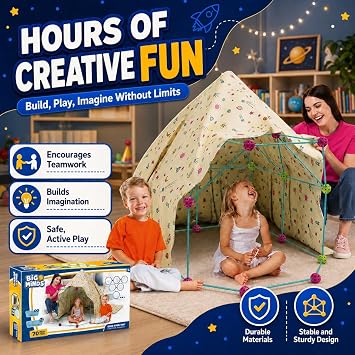 Fort Building Kits For Kids | Den Building Kit For Kids 70 Pieces | Construction Toys Stem | Garden Games | Fort Building Kit Indoor And Outdoor Toys | 5 Year Old Girls Gifts | 5 Year Old Boy Gifts