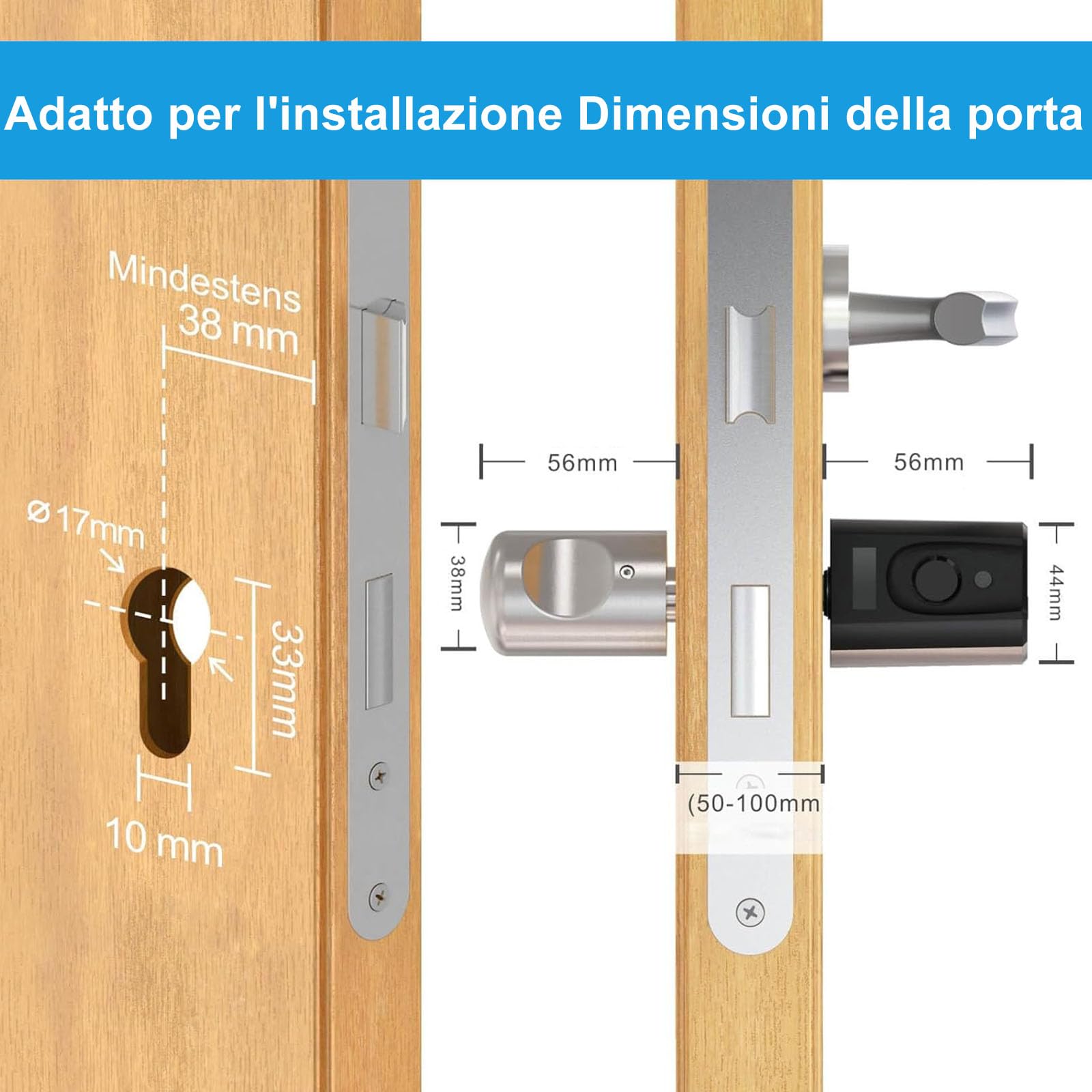 WELOCK Touch41 Serratura Smart,serratura impronta digitale,APP Bluetooh,Carta RFID, WiFi,serratura porta blindata,serratura elettronica facile da installare Argento