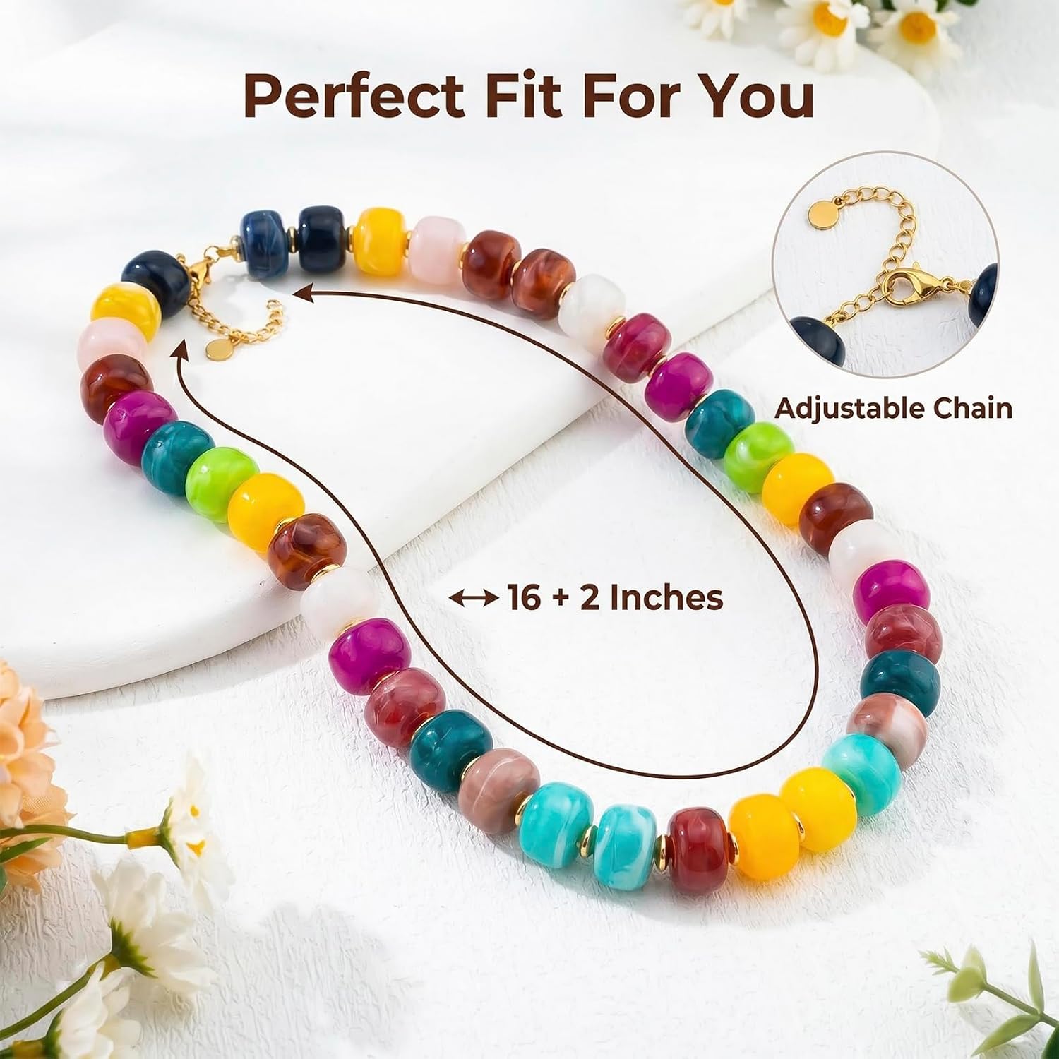 Ikacvb Colorful Beaded Necklace For Women Statement Chunky Necklaces Jewelry Boho Summer Beach Gifts For Woman Mom Accessories