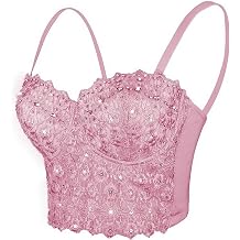 Women's Rhinestone Corset Top Sequin Bustier Crop Going Out Tops | Sparkly Rhinestones, Scalloped Lace Hem, Adjustable Spaghetti Straps, Mermaid Corset, for Club Party Wedding Outfits